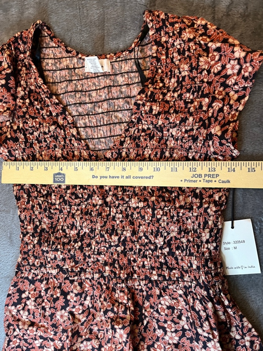 Japna Black Top with Rust Floral Print and V-Neckline - Picture 5 of 6